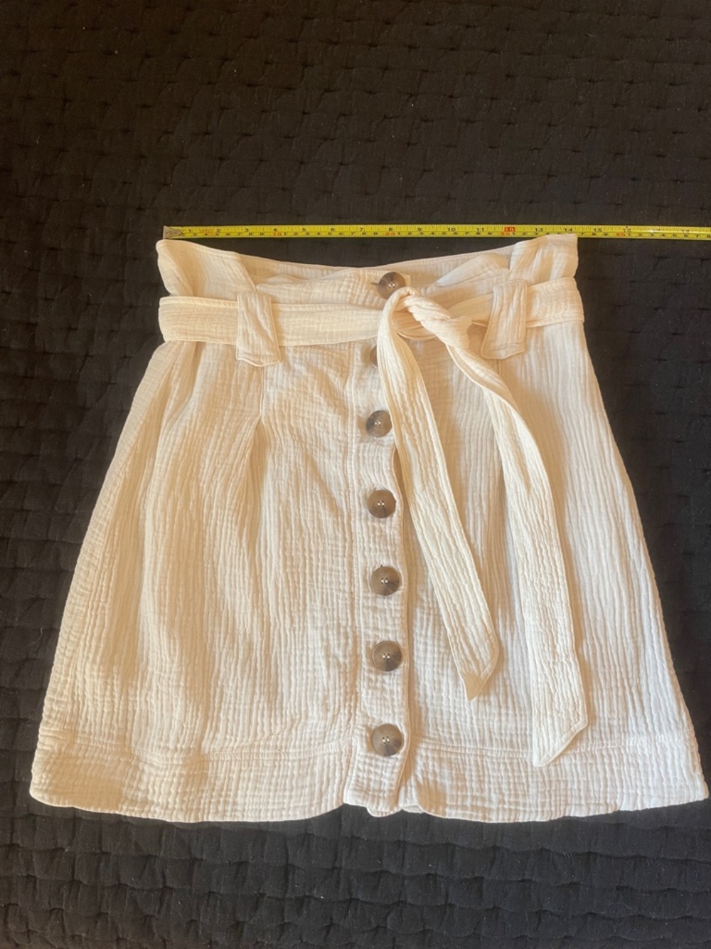 Sezane Cream Button-Front Tie-Waist Mini Skirt